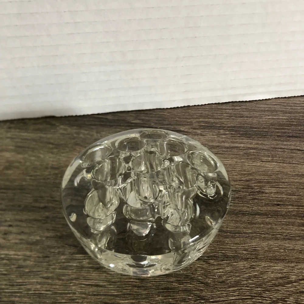 Vtg 3” Clear Glass 11 Hole Footed Floral Frog - Picture 3 of 9